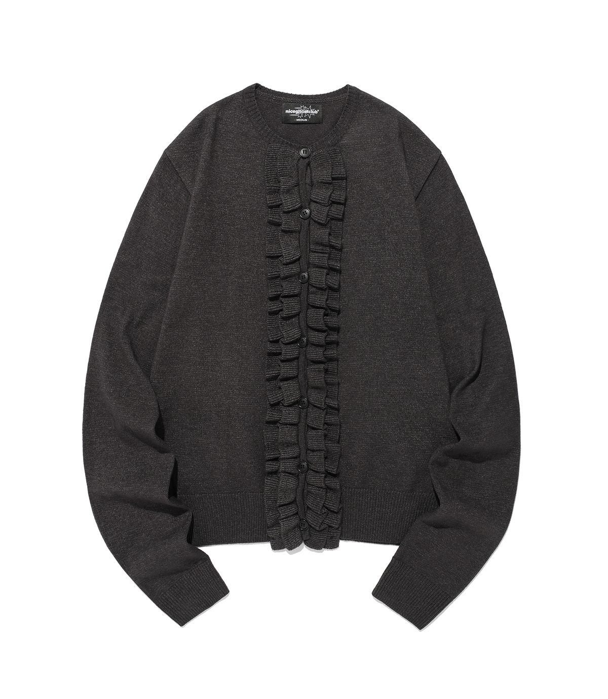 나이스고스트클럽(NICEGHOSTCLUB) FRILL KNIT CARDIGAN_CHARCOAL(NG2FFFK682A)