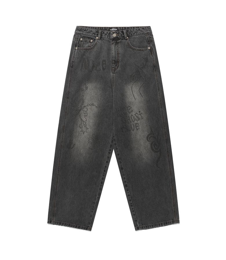 DOODLE GRAPHIC WIDE JEANS_GREY(NG2FFUD110A)