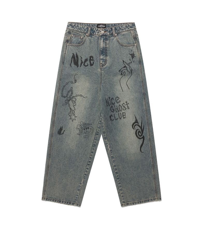 DOODLE GRAPHIC WIDE JEANS_BLUE(NG2FFUD110A)