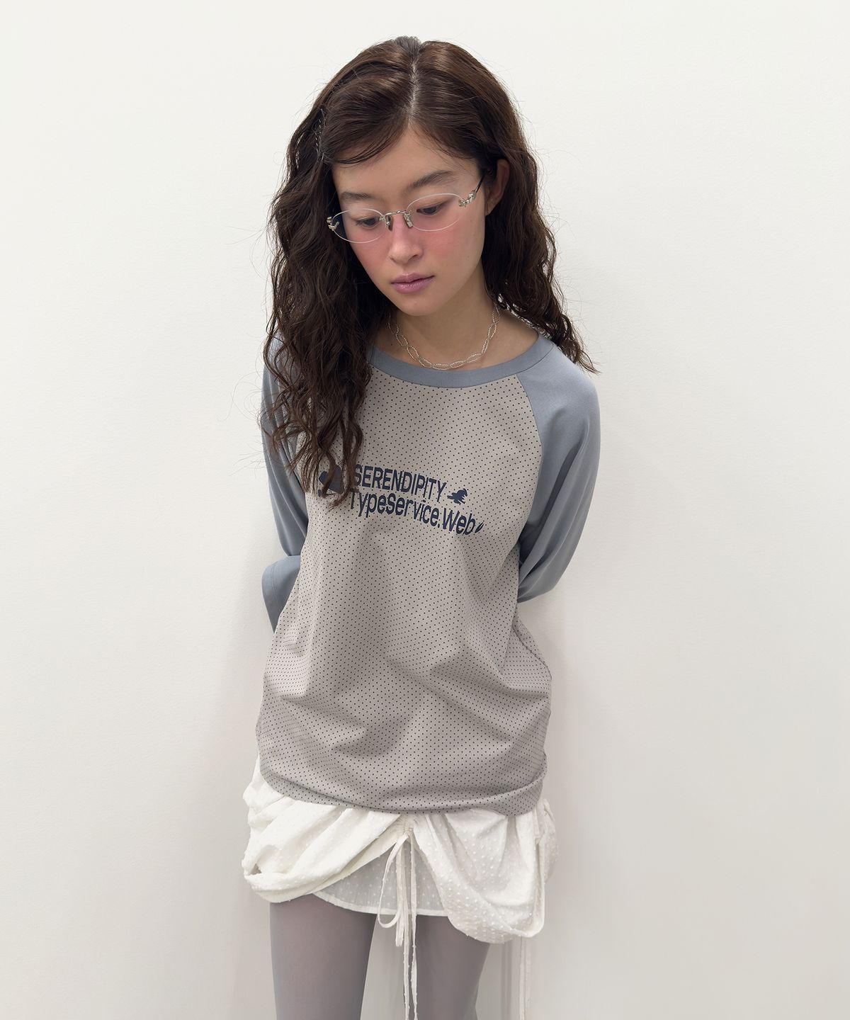타입서비스(TYPESERVICE) Dotted Raglan Top [Blue]