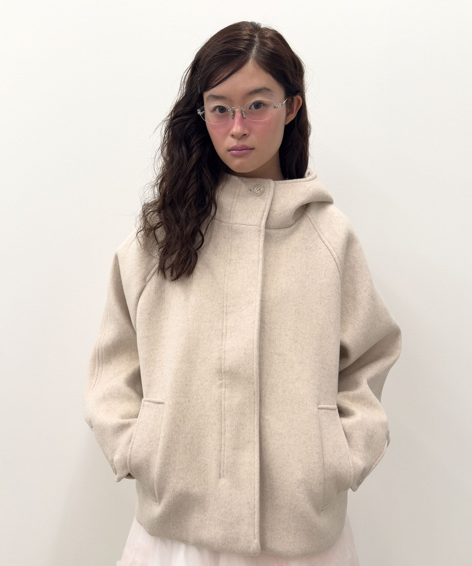 MUSINSA公式 | TYPESERVICE Hooded Half Coat [Oatmeal]