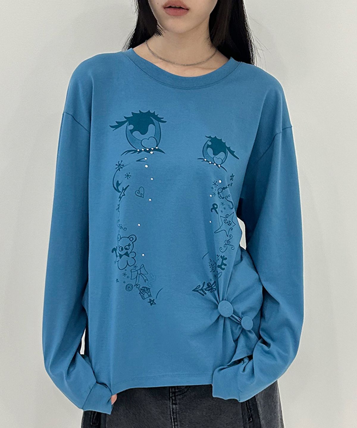 타입서비스(TYPESERVICE) Cry Eyes Ruched Top [Blue]