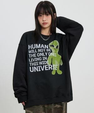 에일리언 슬로건 맨투맨 블랙