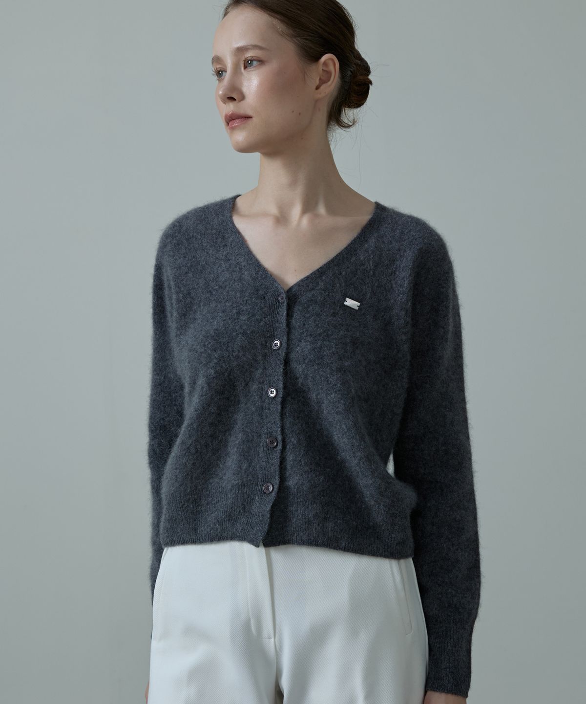 아흐레(AHRE) Noelle Wholegarment Cashmere Wool Cardigan_CHARCOAL
