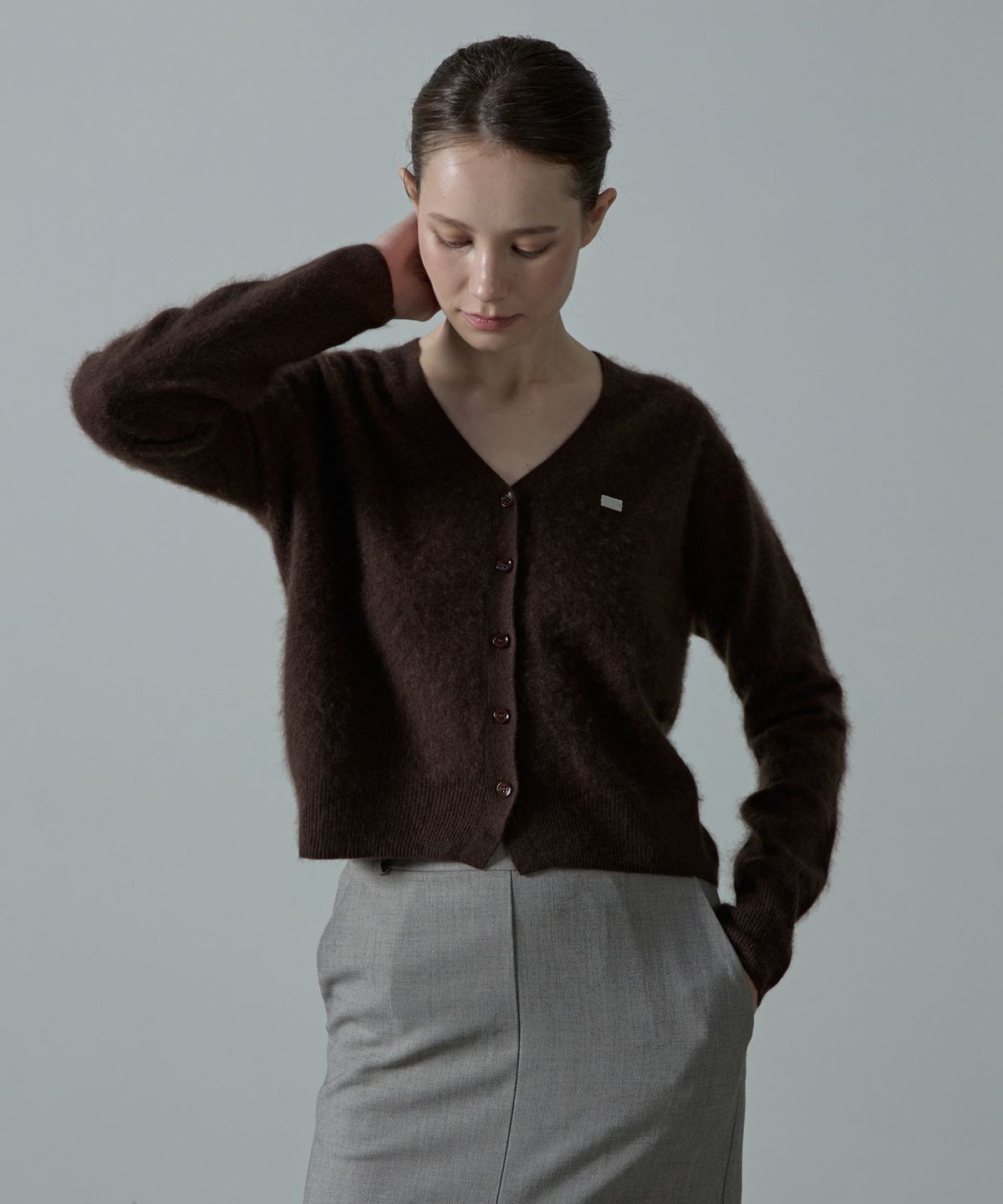 아흐레(AHRE) Noelle Wholegarment Cashmere Wool Cardigan_BROWN