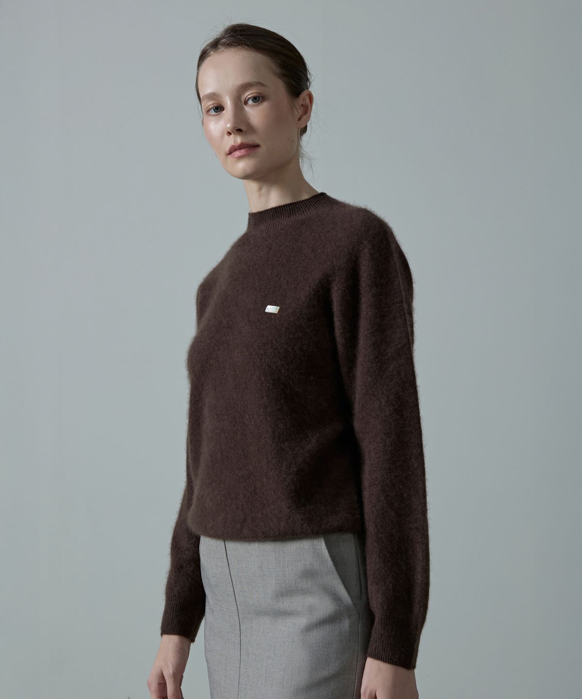 아흐레(AHRE) Noelle Wholegarment Cashmere Wool Half-Neck Knit_BROWN