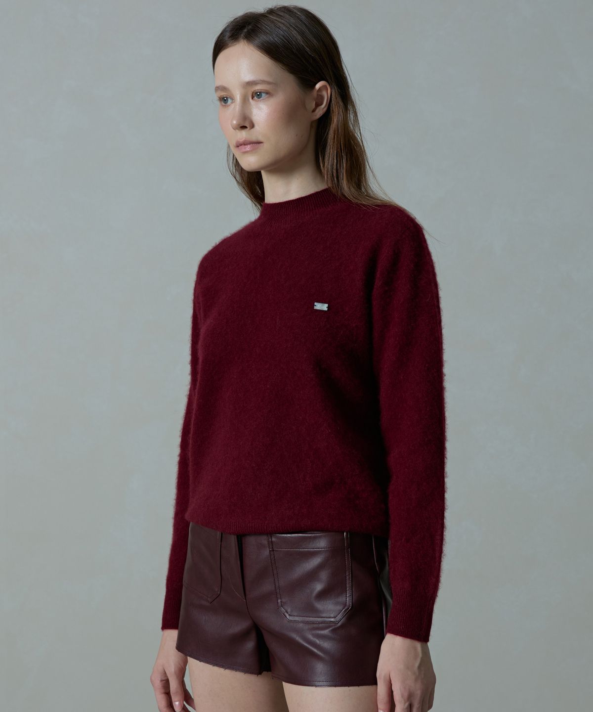 아흐레(AHRE) Noelle Wholegarment Cashmere Wool Half-Neck Knit_WINE