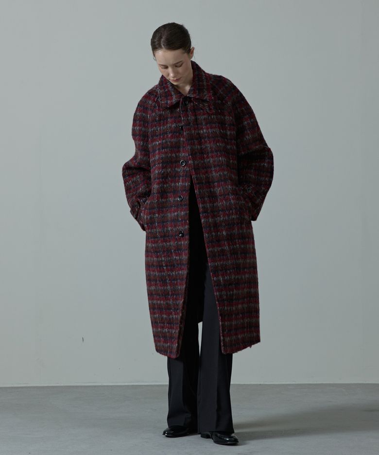 Dros Wool Check Belted Balmacaan Coat_RED