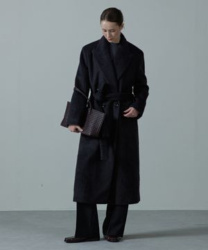 COVE Wool Hairy Tailored Double Belted Coat_BLACK