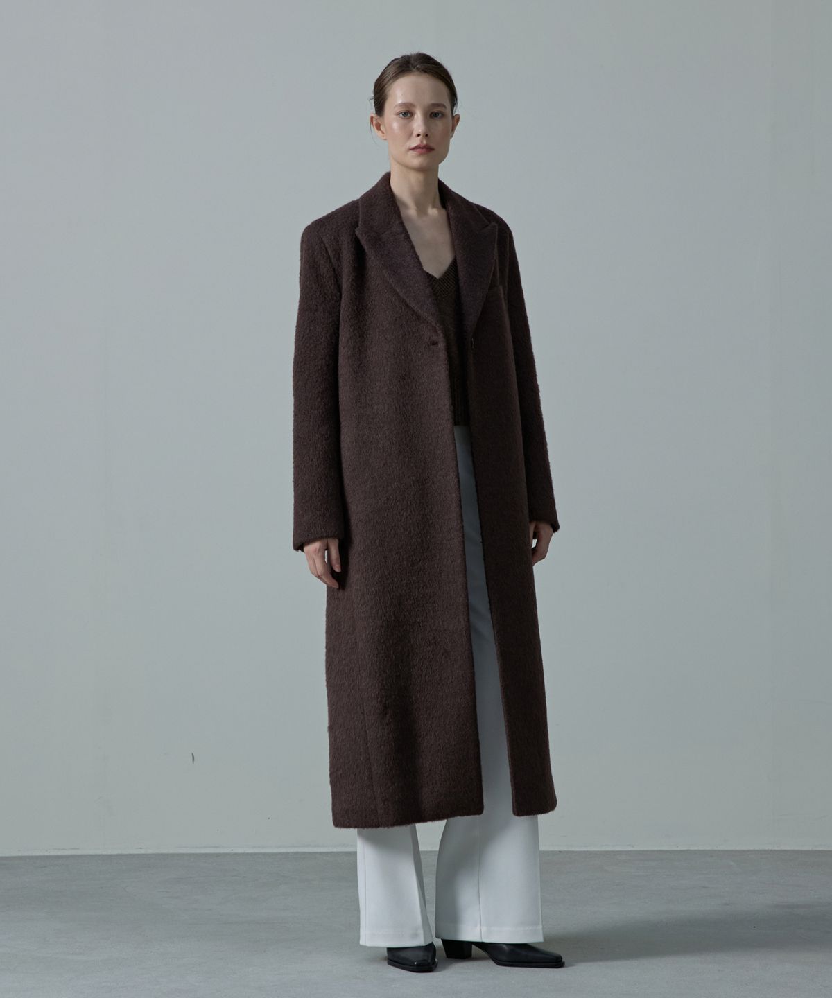아흐레(AHRE) COVE Wool Hairy Tailored Single Coat_BROWN