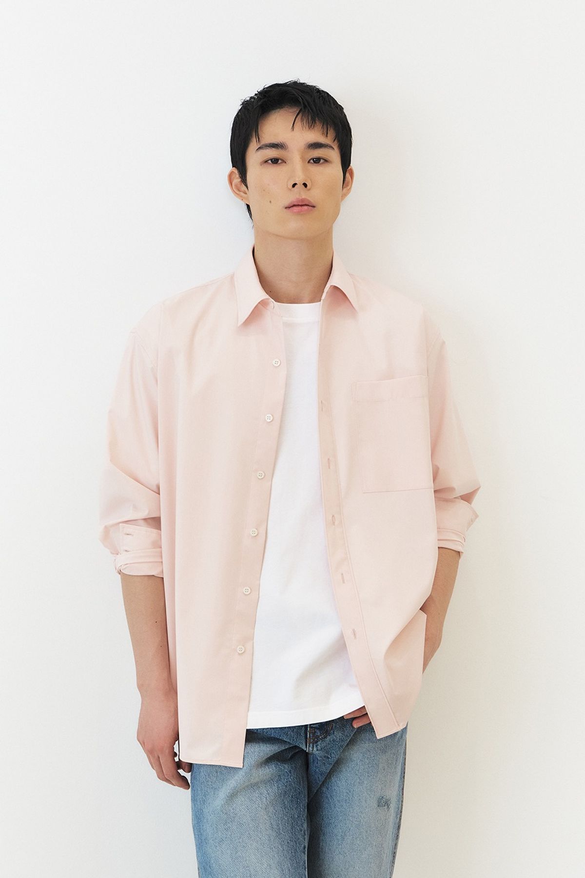 쿠메(KUMÉ) [Men] Wrinkle Free Over-Fit Shirt, Pink