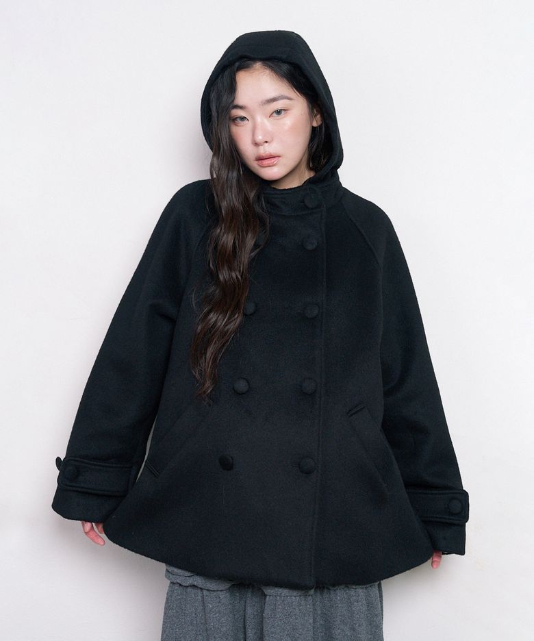 후드 하프 코트 (블랙)