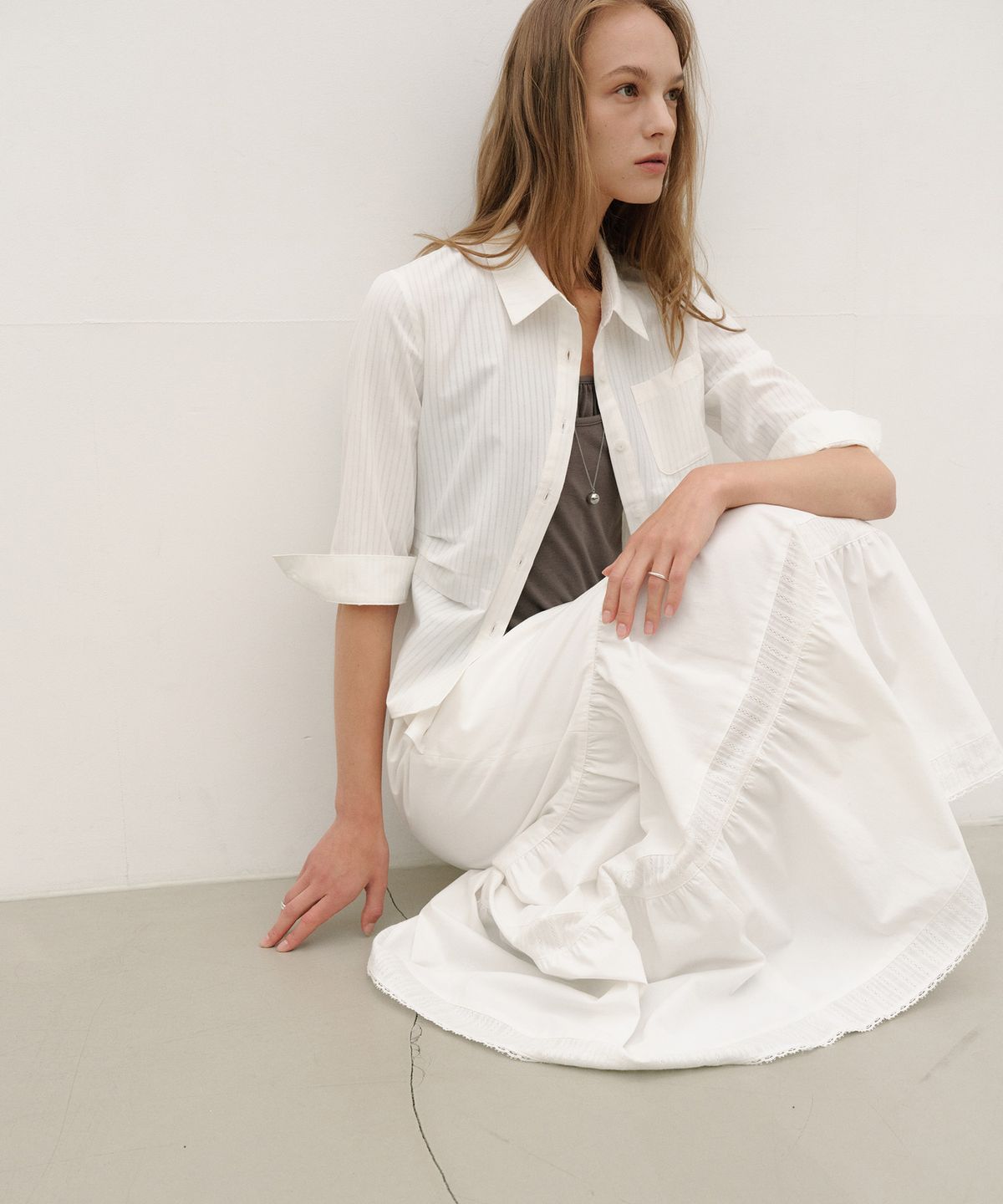 로우타이드(LOW TIDE) STRIPE TUCK SHIRT [WHITE]