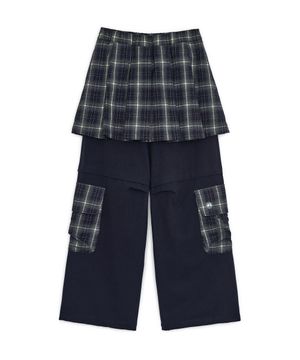 체크 스커트 레이어드 카고 팬츠 (네이비)