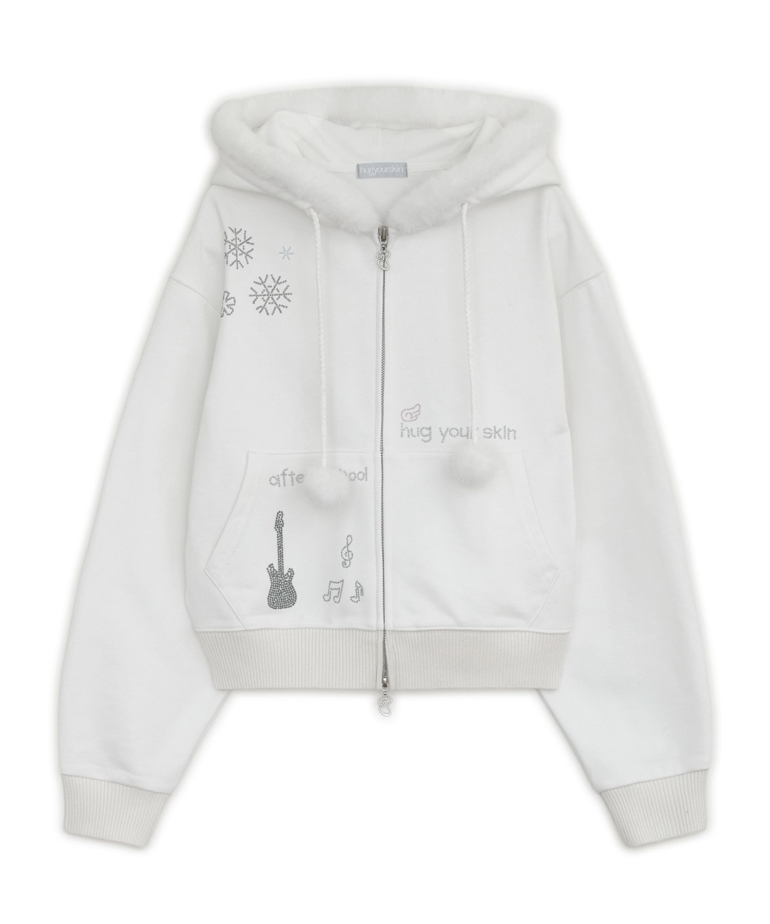 トップス hugyourskin Hotfix fur hoodie zip-up MUSINSA | HUG YOUR SKIN Hotfix fur hoodie zip-up (White)