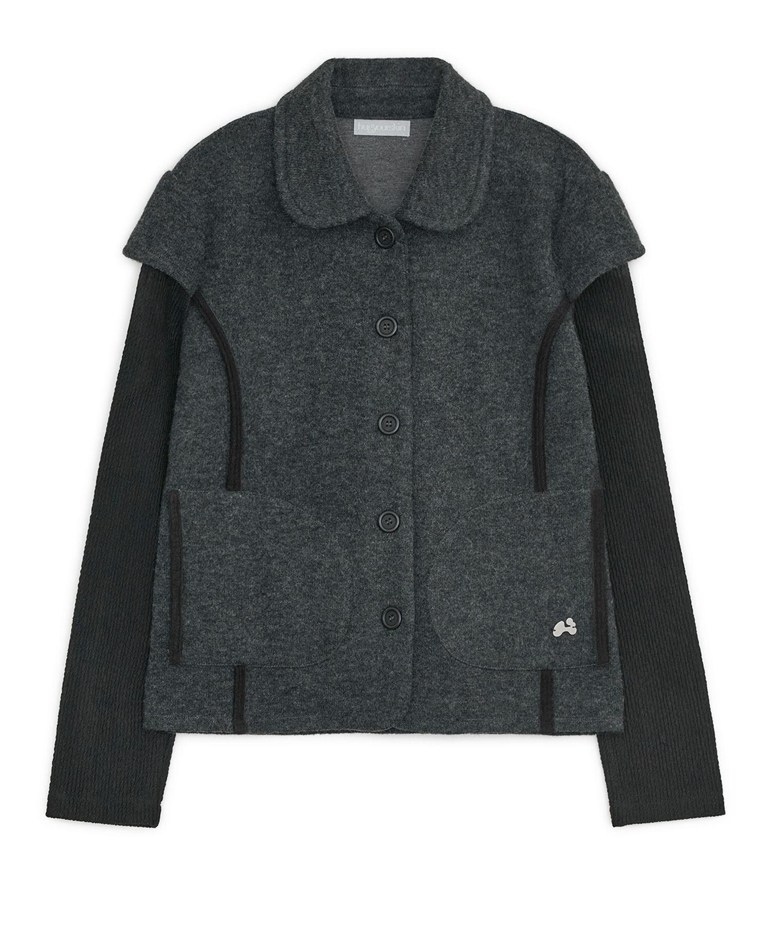 MUSINSA | HUG YOUR SKIN Round collar knit jacket (Charcoal)