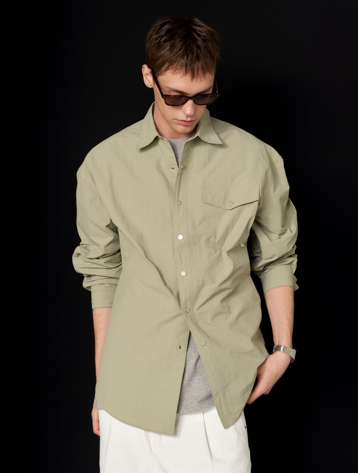 제너럴아이디어(GENERALIDEA) MAN 나일론 셔츠 자켓 [LIGHT KHAKI] / SBE1M07005