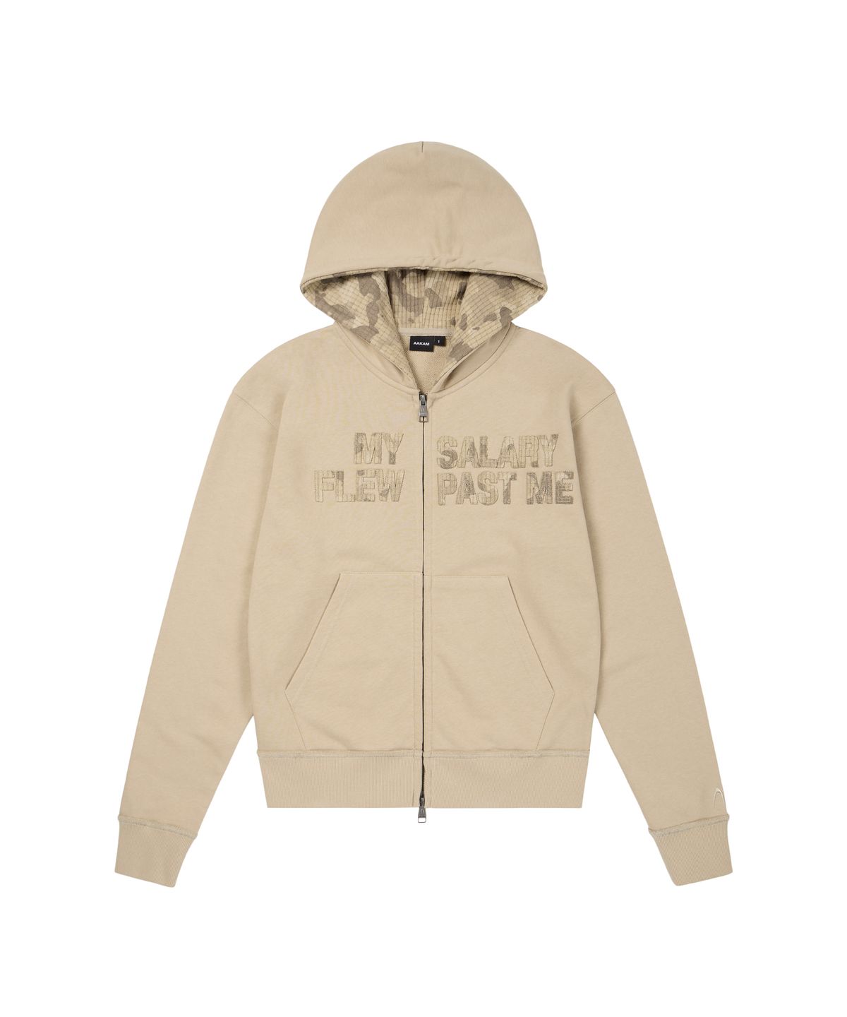아캄(AAKAM) Contrast Patch Zip-Up Hoodie (Beige)