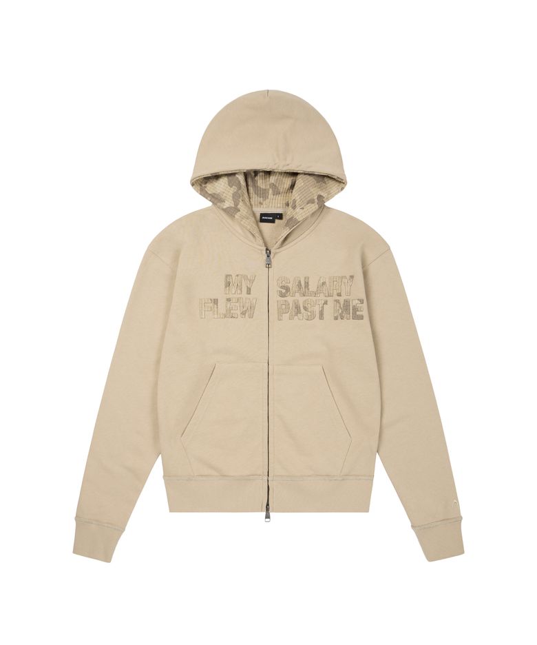 Contrast Patch Zip-Up Hoodie (Beige)