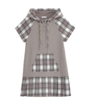 체크 플리츠 후드 드레스 (핑크)