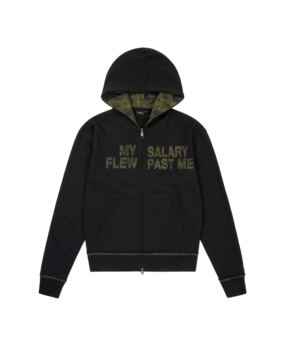 아캄(AAKAM) Contrast Patch Zip-Up Hoodie (Black)