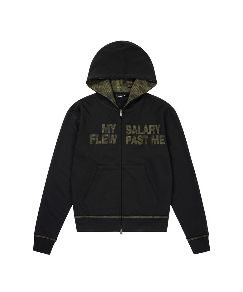 Contrast Patch Zip-Up Hoodie (Black)