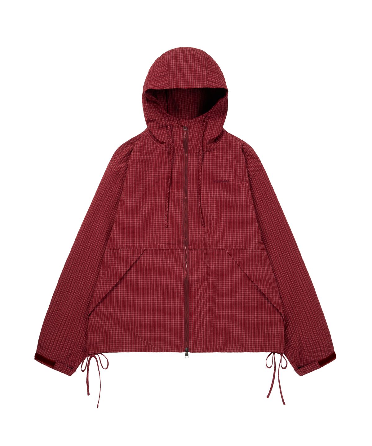 아캄(AAKAM) Check Pattern Hooded Jacket (Burgundy)