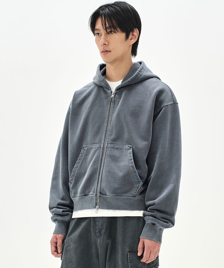 980G 크롭 피그먼트 후디 집업-스톤 네이비-