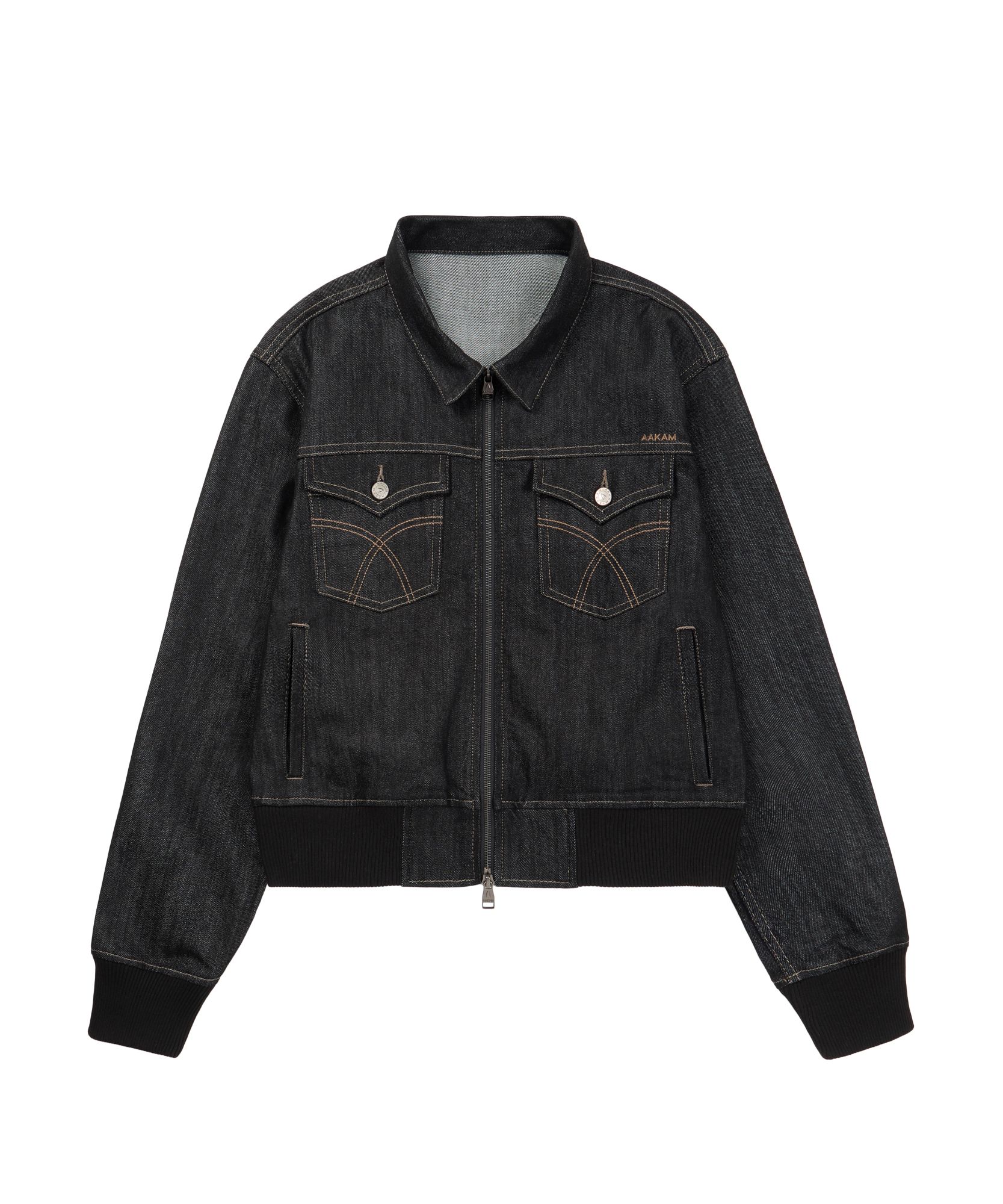 MUSINSA公式 | AAKAM Banding Denim Zip-Up Jacket (Black)