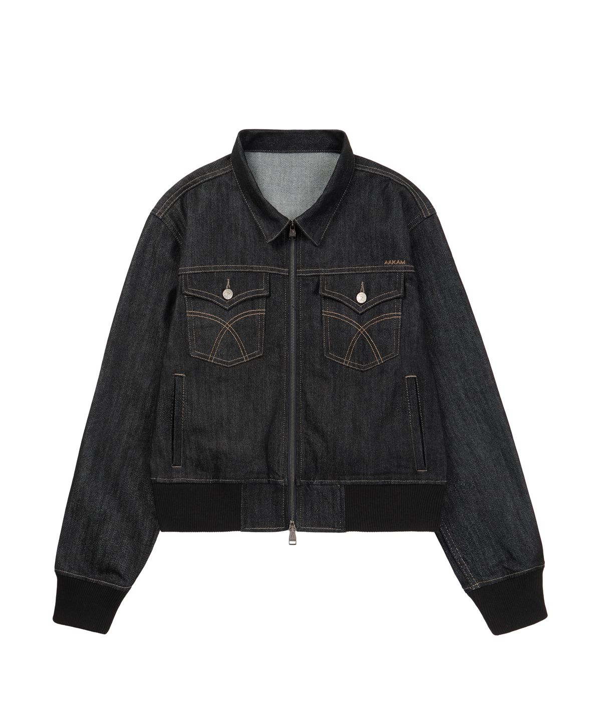 아캄(AAKAM) Banding Denim Zip-Up Jacket (Black)