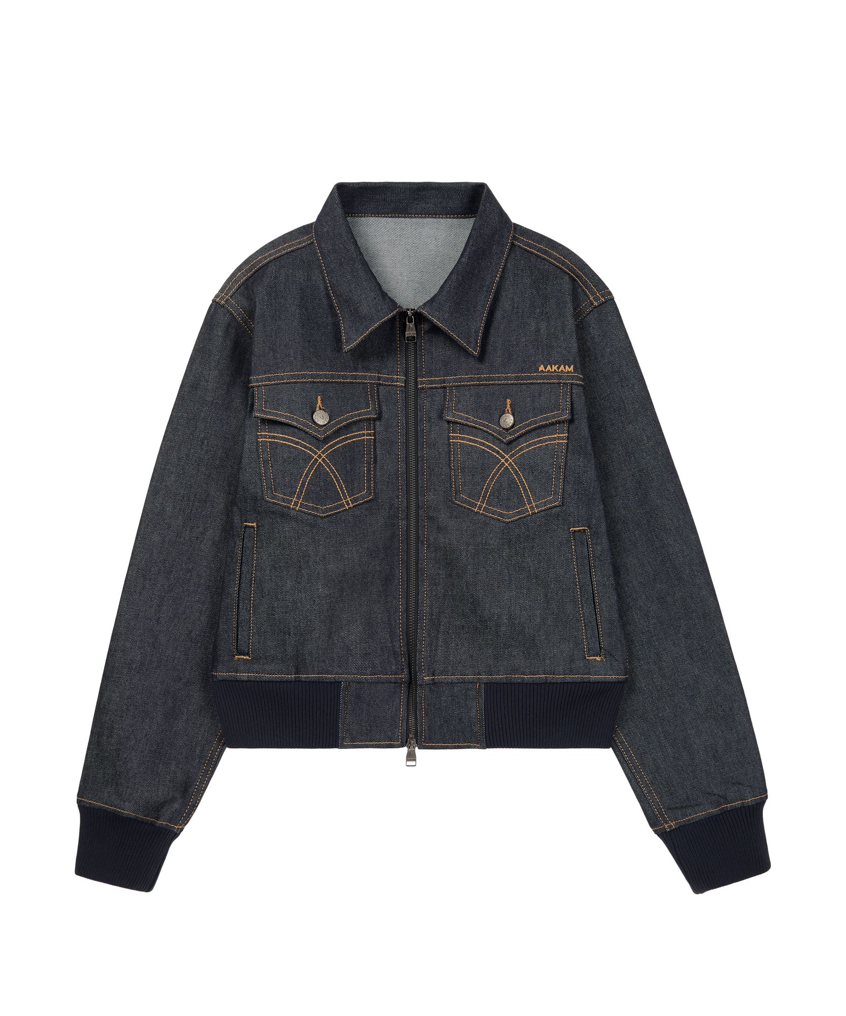AAKAM デニムジャケット MUSINSA公式 | AAKAM Banding Denim Zip-Up Jacket (Dark Blue)