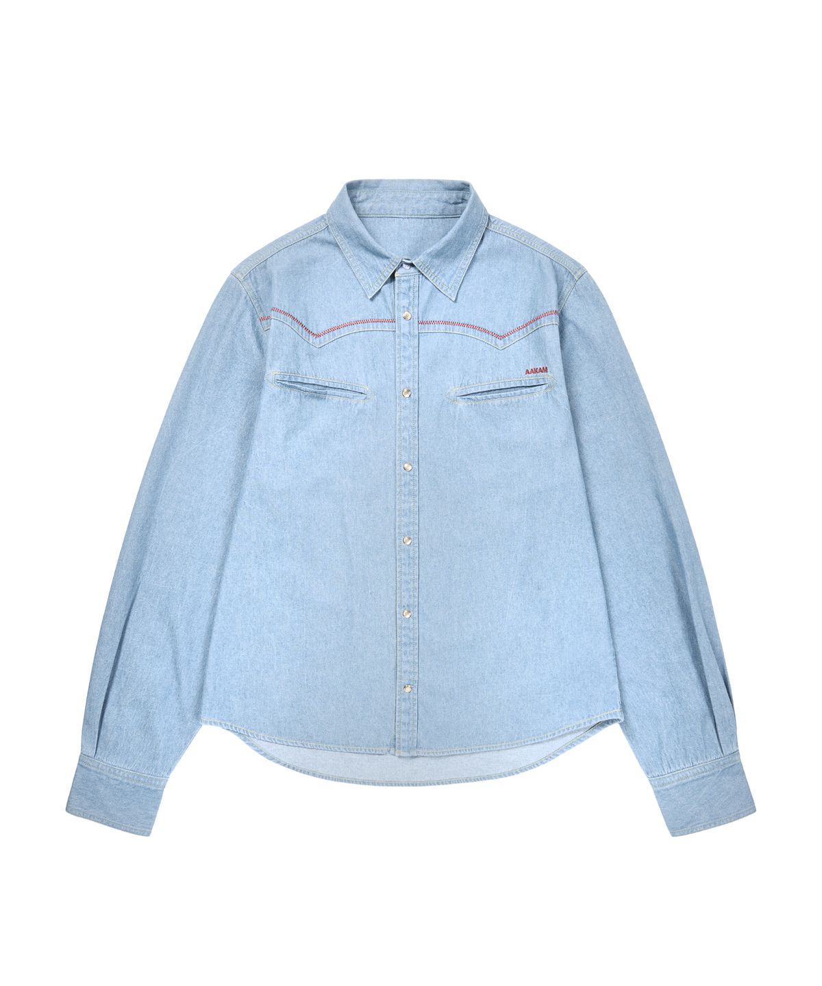 아캄(AAKAM) Stitched Western Denim Shirts (Washed Blue)
