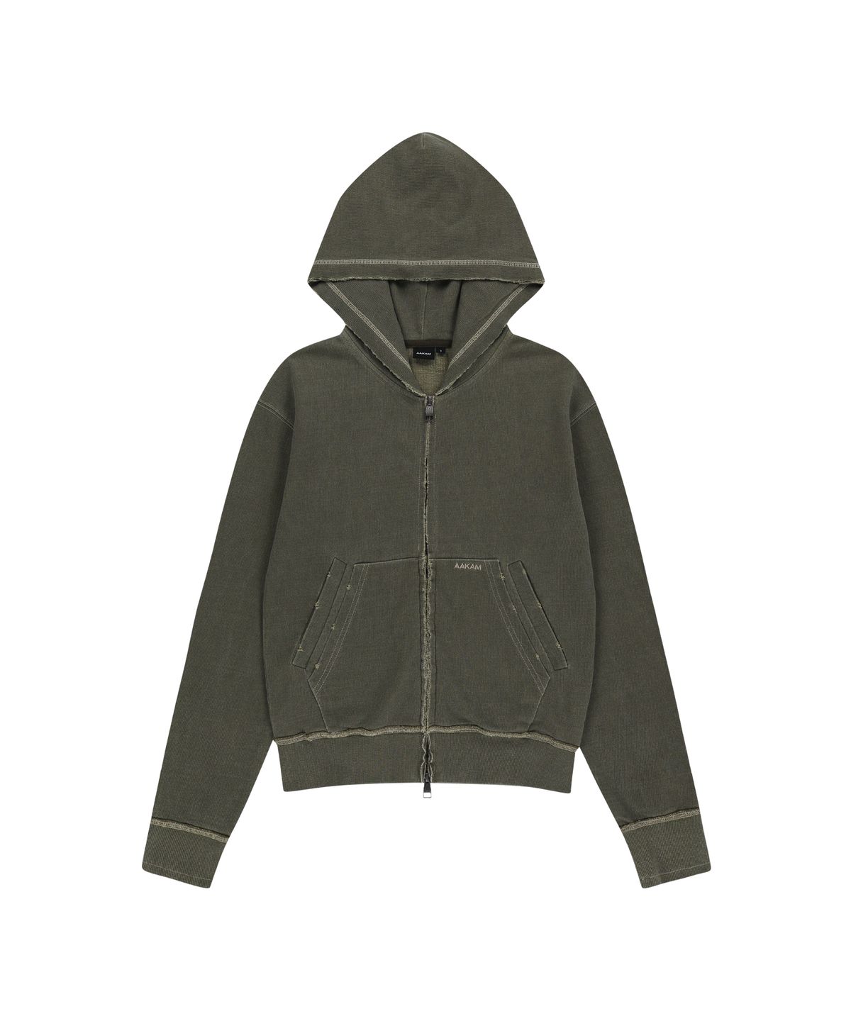 아캄(AAKAM) Vintage Damaged Zip-Up Hoodie (Khaki)