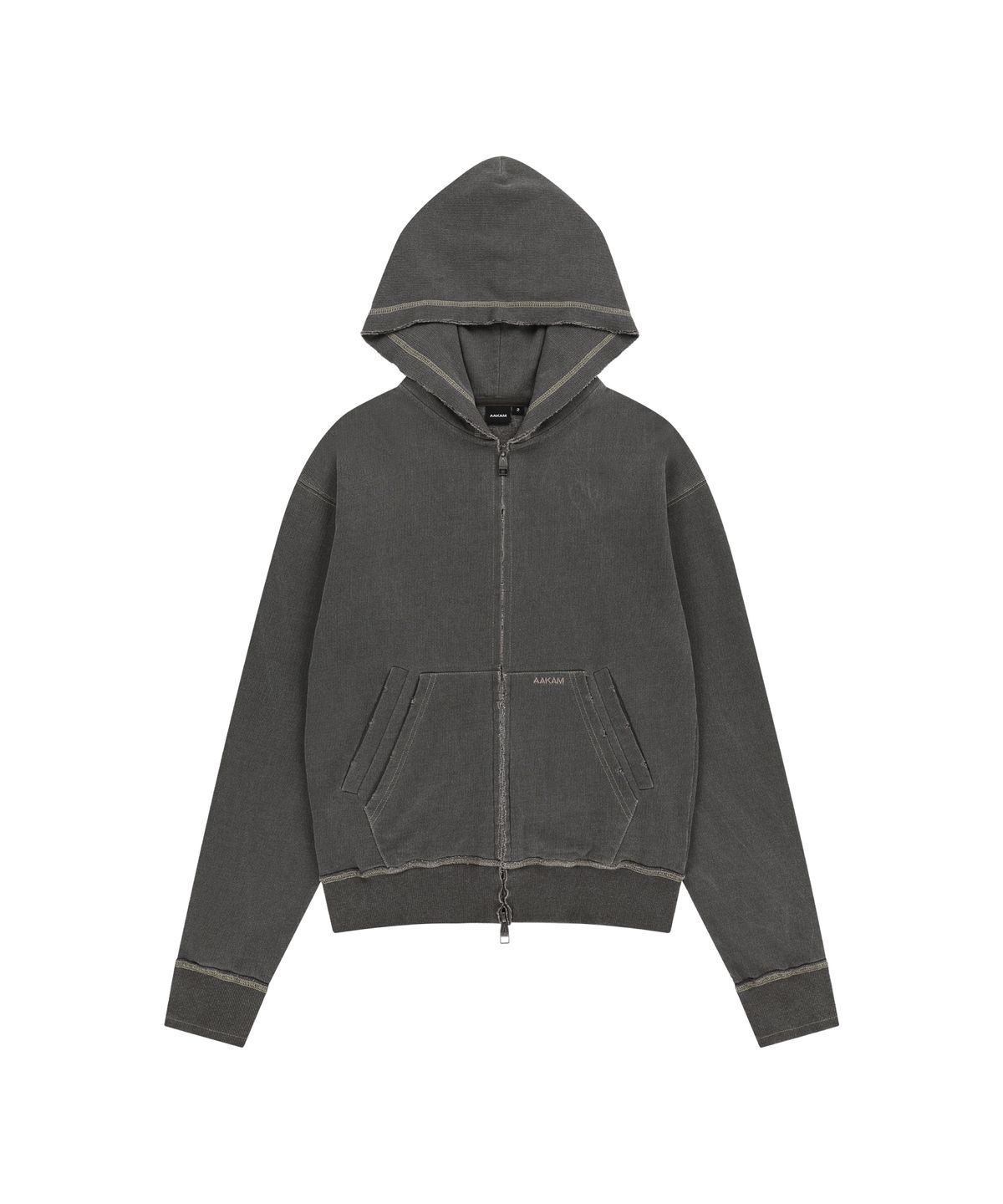 아캄(AAKAM) Vintage Damaged Zip-Up Hoodie (Dark Gray)