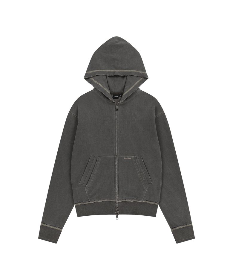 Vintage Damaged Zip-Up Hoodie (Dark Gray)