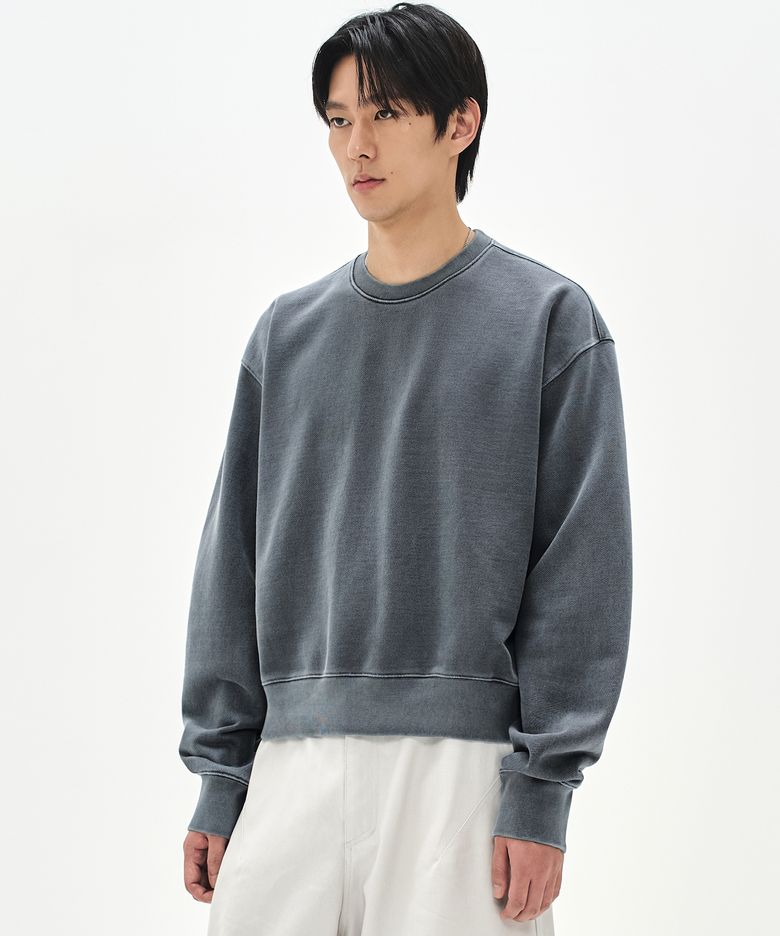 980G 크롭 피그먼트 맨투맨-스톤 네이비-