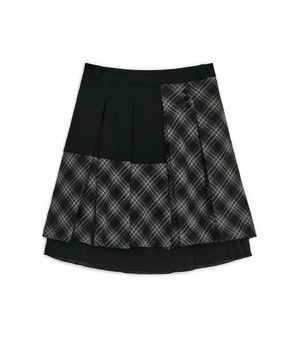 체크 플리츠 미디 스커트 (블랙)