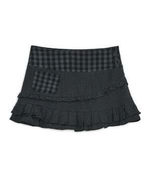 체크 러플 미니 스커트 (블랙)