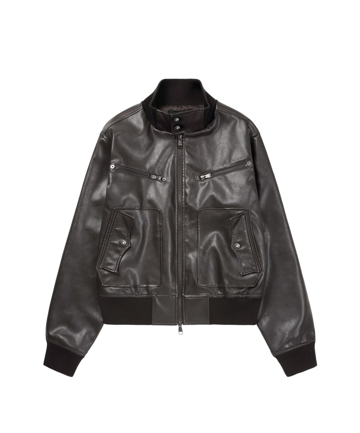 아캄(AAKAM) High-Neck Leather Jacket (Brown)