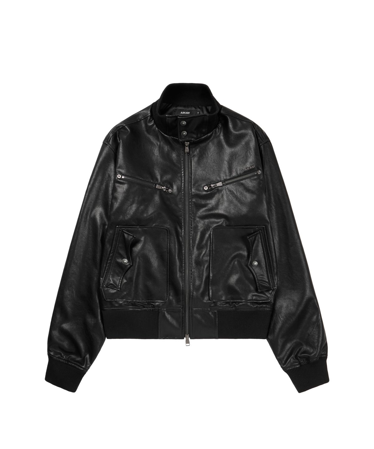 아캄(AAKAM) High-Neck Leather Jacket (Black)