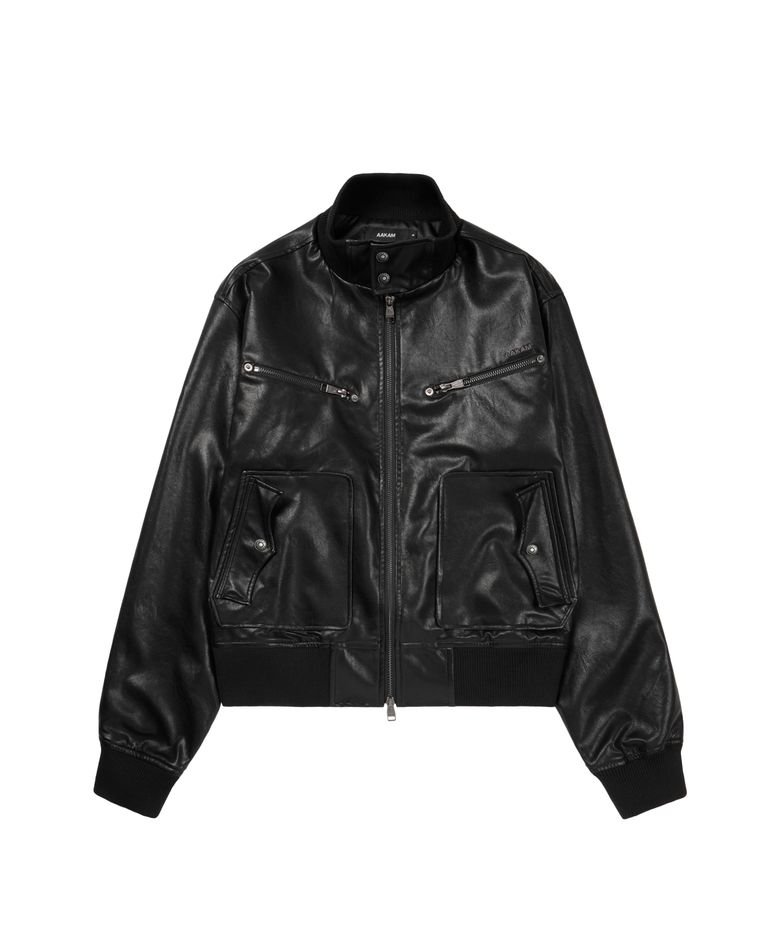 High-Neck Leather Jacket (Black)