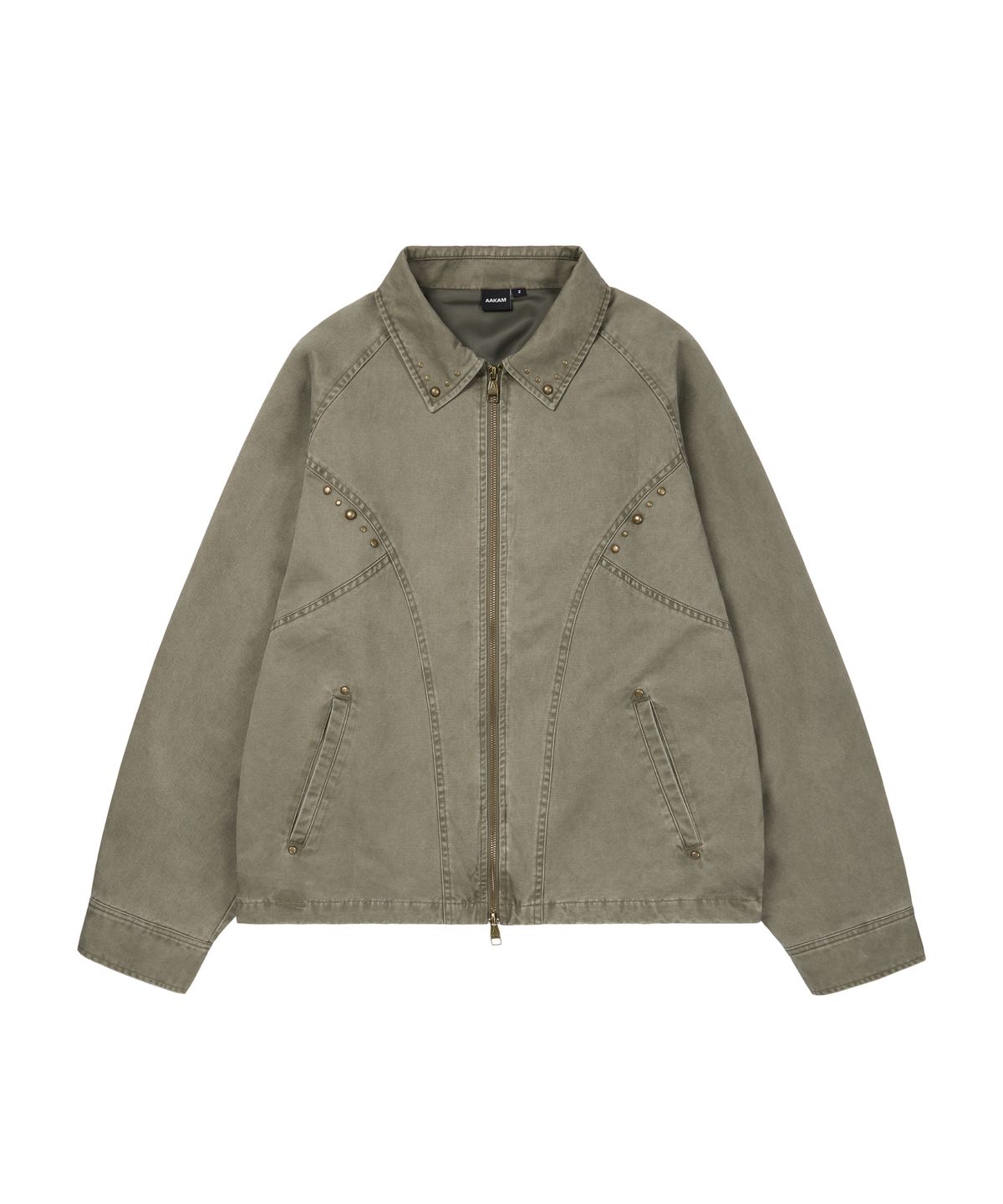 아캄(AAKAM) Incision Studded Cotton Jacket (Khaki)