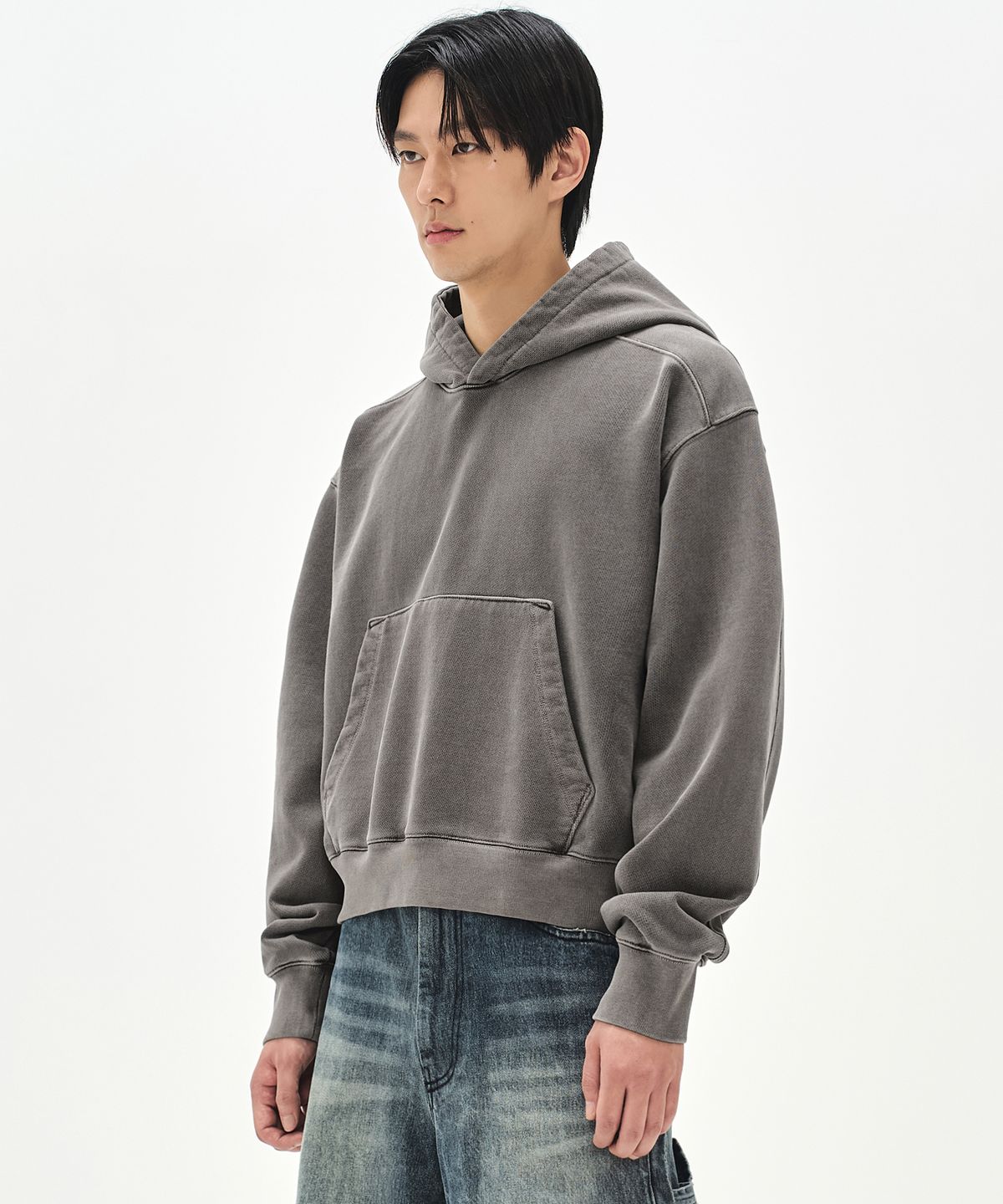 소버먼트(SOVERMENT) 980G 크롭 피그먼트 후드-오크 브라운-