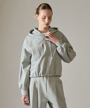 여성 특양면 크롭 후드 스웨트집업 멜란지그레이 LZJP0211