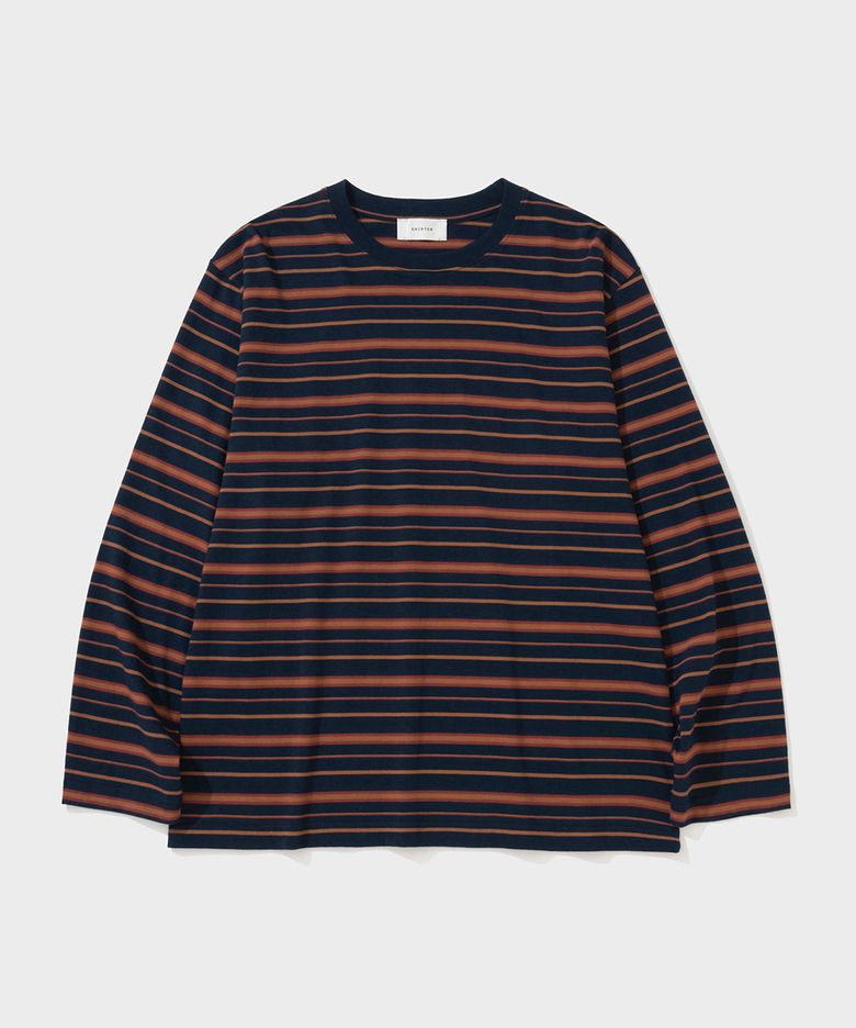 FINE STRIPE LS T-SHIRT (NAVY BROWN)