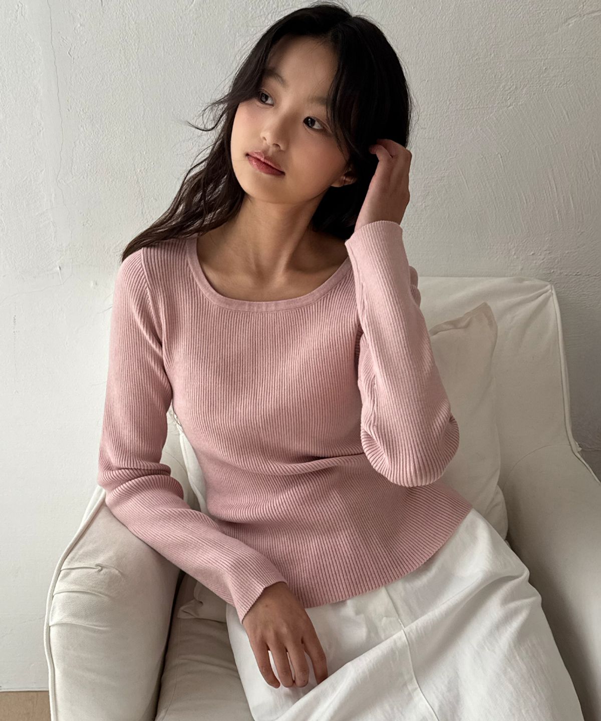 웬즈데이오아시스 포 우먼(WEDNESDAYOASISFORWOMEN) 제인 스퀘어넥 워셔블 니트_LIGHT PINK(WC25-KN33)