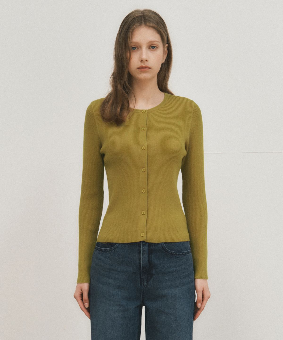 웬즈데이오아시스 포 우먼(WEDNESDAYOASISFORWOMEN) 워셔블 시어 니트 가디건_OLIVE(WC25-KN35)