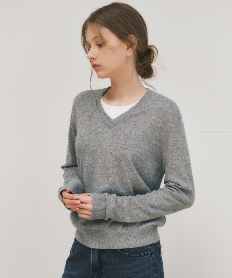 로에 앙고라 블렌드 브이넥 니트_GRAY(WC25-KN44)