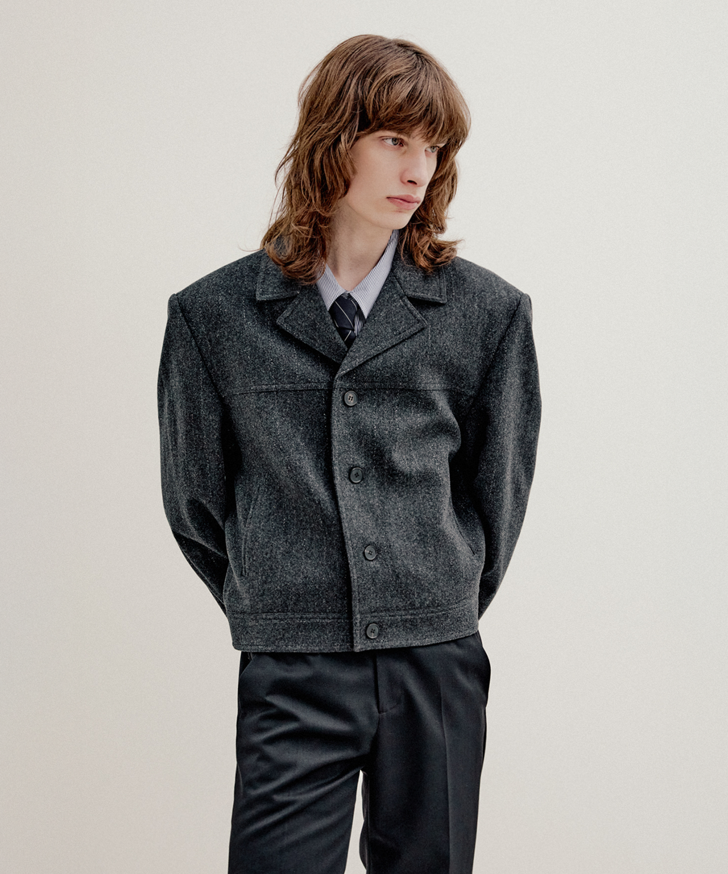 MUSINSA公式 | LMOOD Serenity Wool Silk Blue Jacket Dark Brown