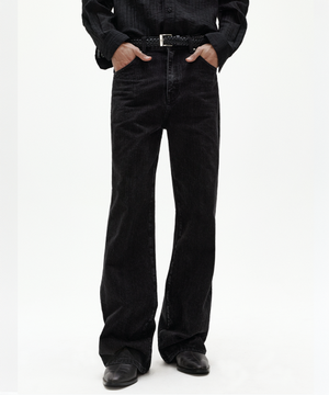 리버 플레어 데님 리브드 블랙